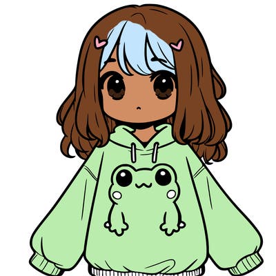 girl wearing frogging sweatshirt