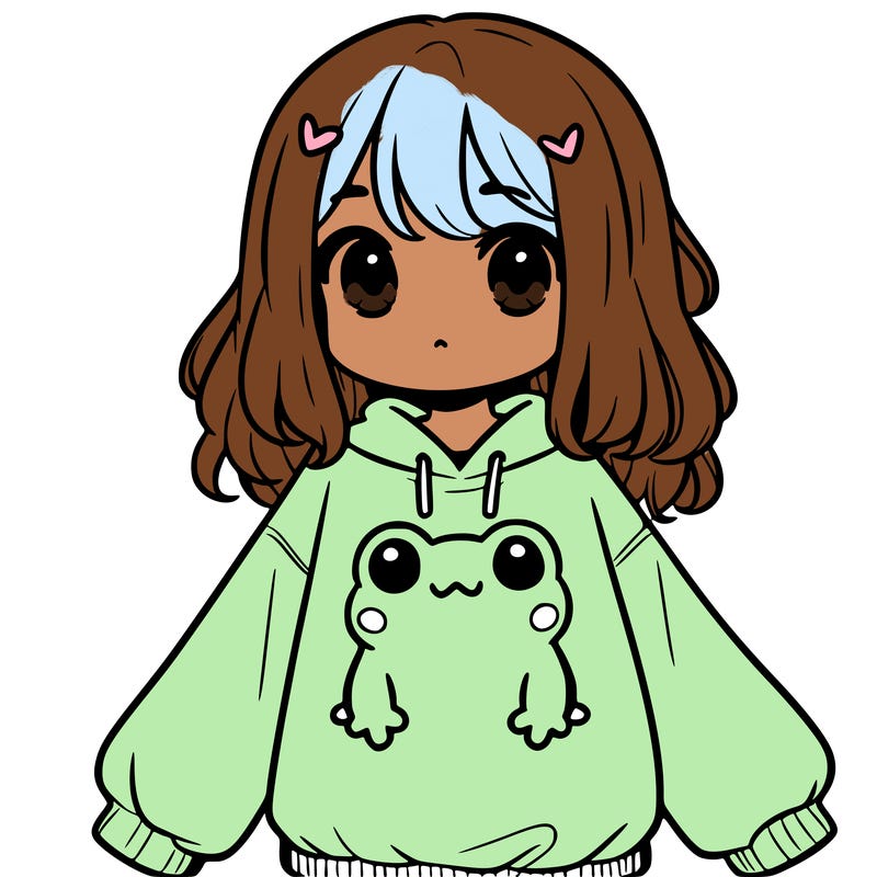 girl wearing frogging sweatshirt