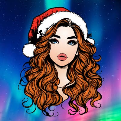 realistic christmas girl with wavy hair and lips