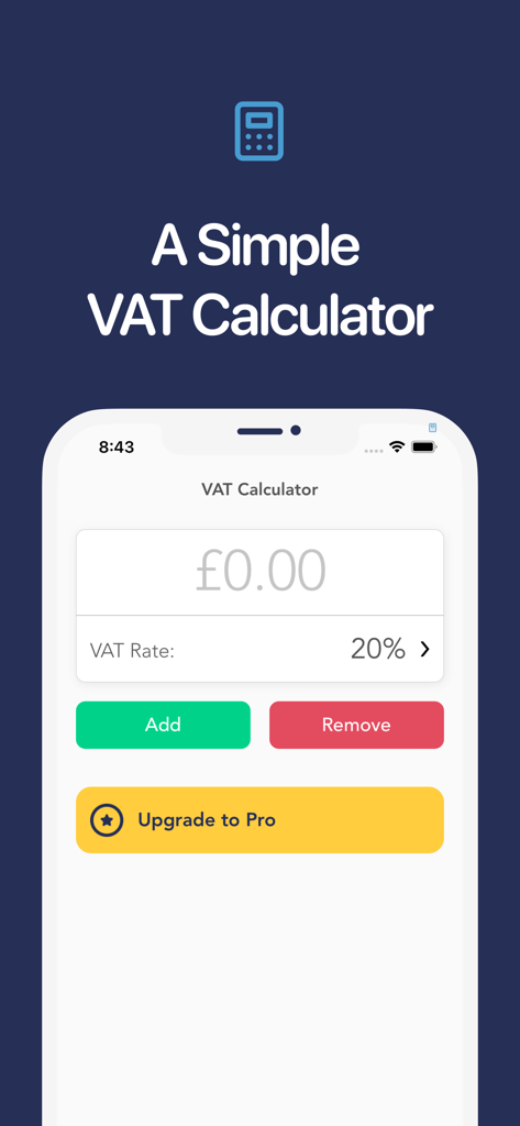 VAT Calculator (UK) - Interface of the VAT Calculator UK app on an iPhone showing a 20 percent tax rate calculation screen.