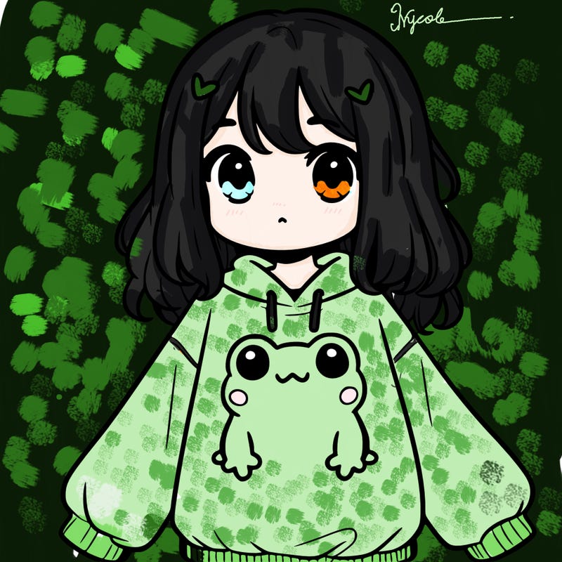 girl wearing frogging sweatshirt