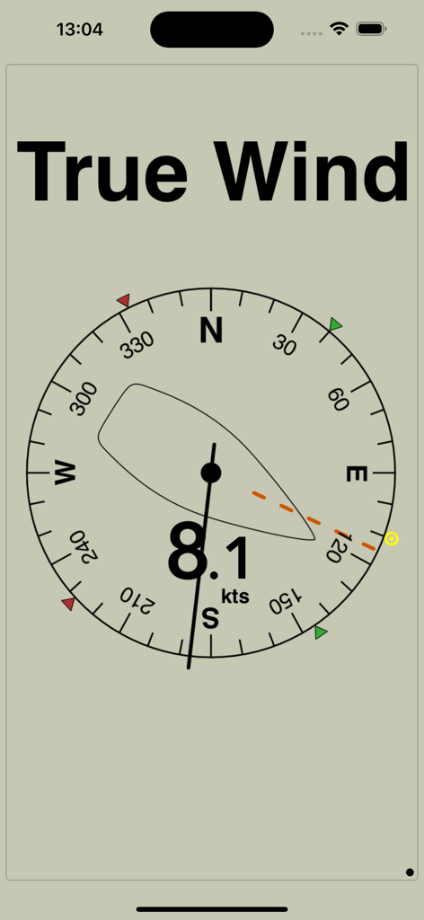 NMEAremote - Instrument de vent réel de NMEAremote affichant la vitesse et la direction du vent de 8,1 nœuds