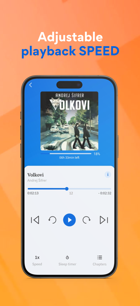 Audibook - Audibook app screen showing adjustable playback speed and audio player controls