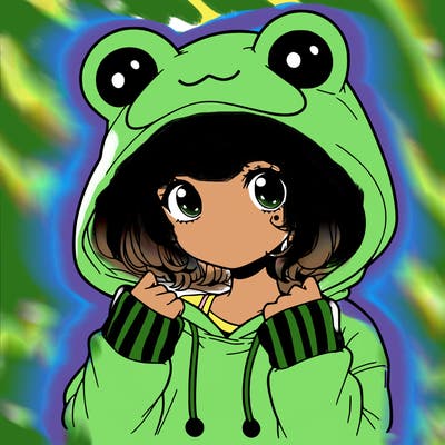 a cute teenage girl wearing a frog hoodie