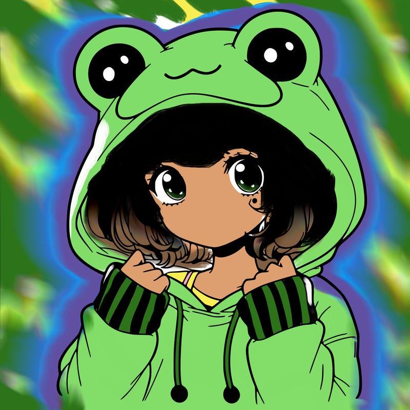a cute teenage girl wearing a frog hoodie