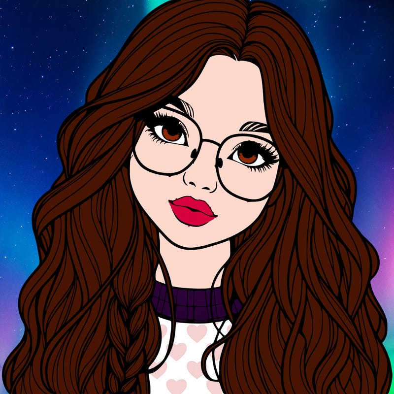 girl with long hair and freckles and glasses realistic