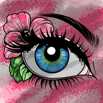 realistic eye with flower