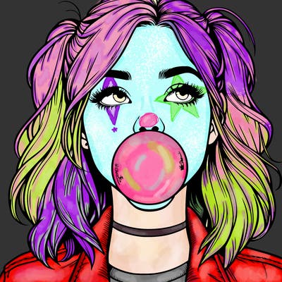 realististic girl blowing bubble -gum