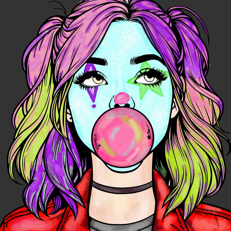 realististic girl blowing bubble -gum