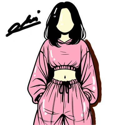 realistic girl faceless with baggy pants and a crop top