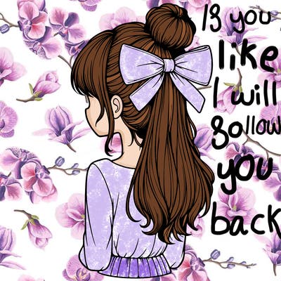 realistic girl  with hip length hair a bun and a big bow on the back of head