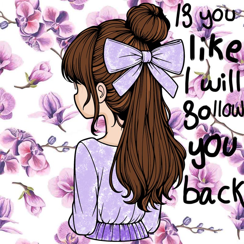 realistic girl  with hip length hair a bun and a big bow on the back of head