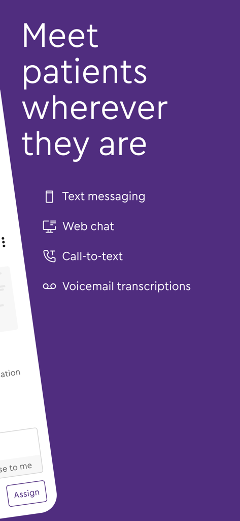 Klara app features for patient communication including text messaging web chat call to text and voicemail transcriptions