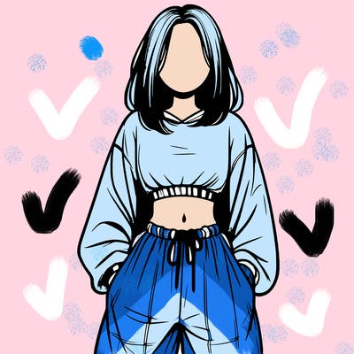 realistic girl faceless with baggy pants and a crop top