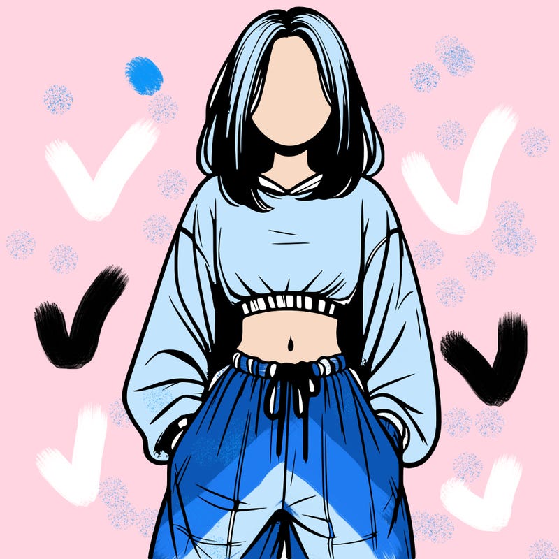 realistic girl faceless with baggy pants and a crop top