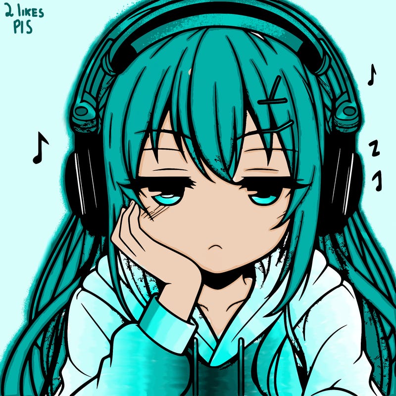tired anime girl with head phones