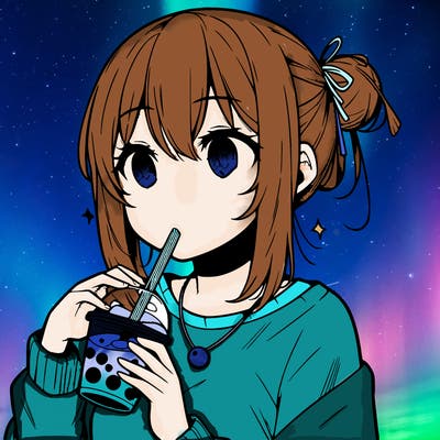 manga character drinking boba
