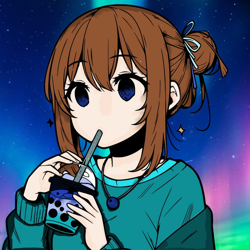 manga character drinking boba