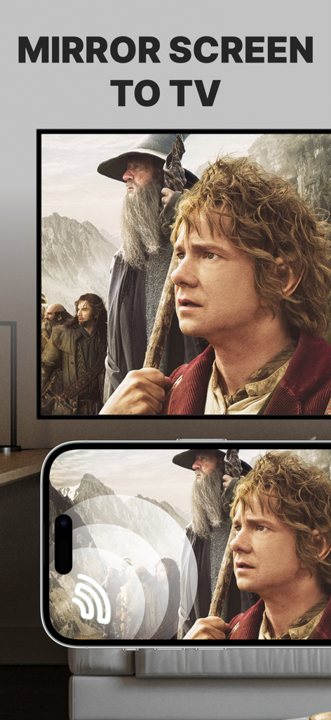 Screen Mirroring: Cast to TV - An iPhone screen mirroring a movie onto a large smart TV display