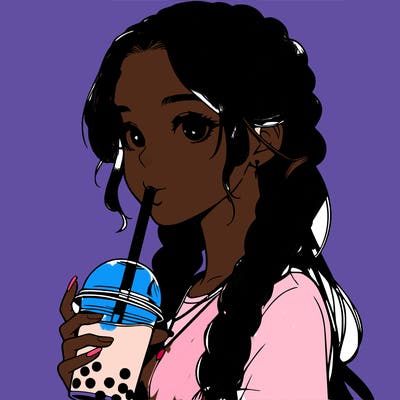 realistic girl with braided hair drinking boba