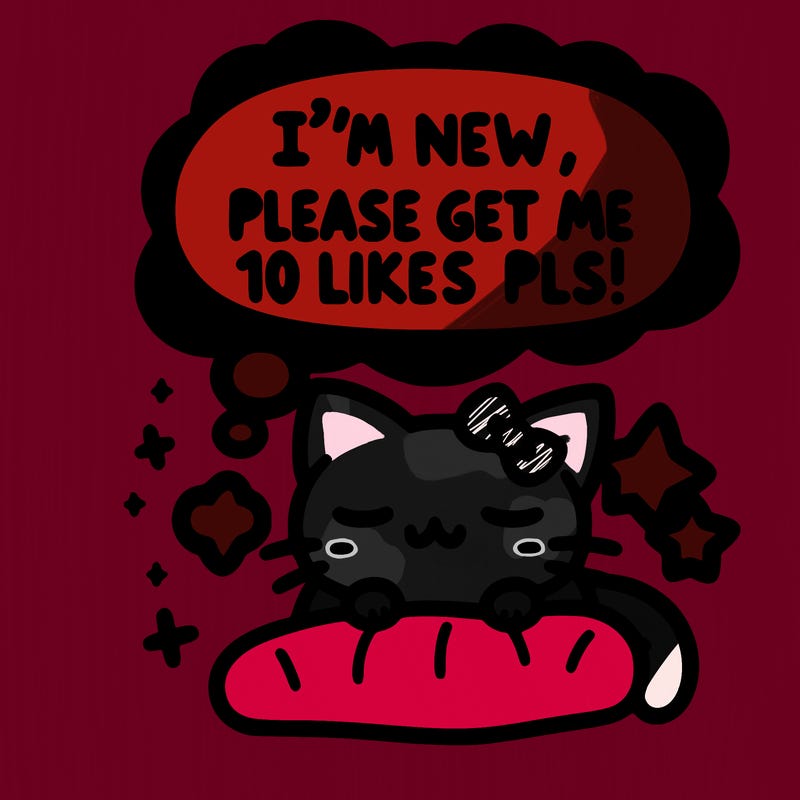 kitty taking a nap dream talking and saying "i'm new, please get me at least 10 likes pls!!"