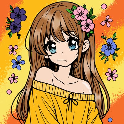 pretty anime girl with show shoulder shirt