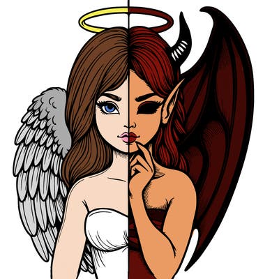realistic angel half demon