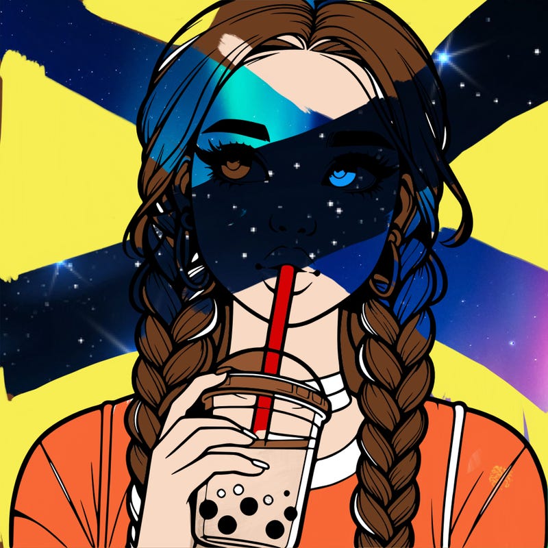 realistic girl with braided hair drinking boba