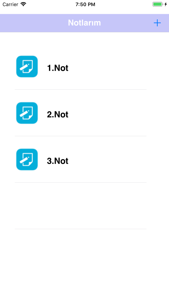 Not Defteri - NVS - Turkish notebook app interface showing a list of notes