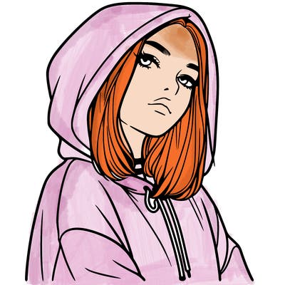 a realistic girl in a hoodie
