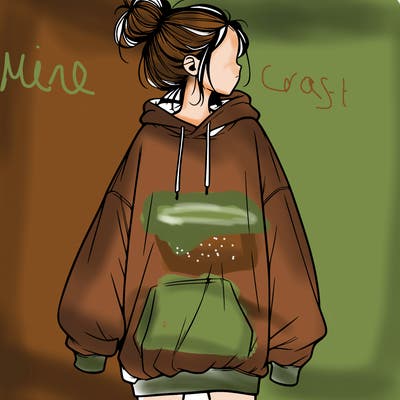 realistic girl with a oversized sweatshirt on and a bun