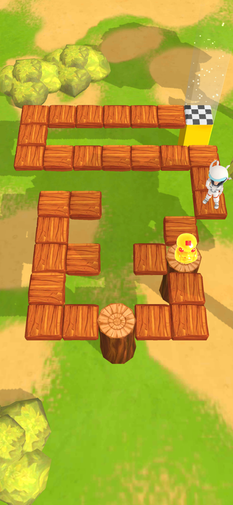 Angelo Labyrinth - Gameplay screenshot of Angelo Labyrinth showing an astronaut character navigating a wooden plank path to reach the exit