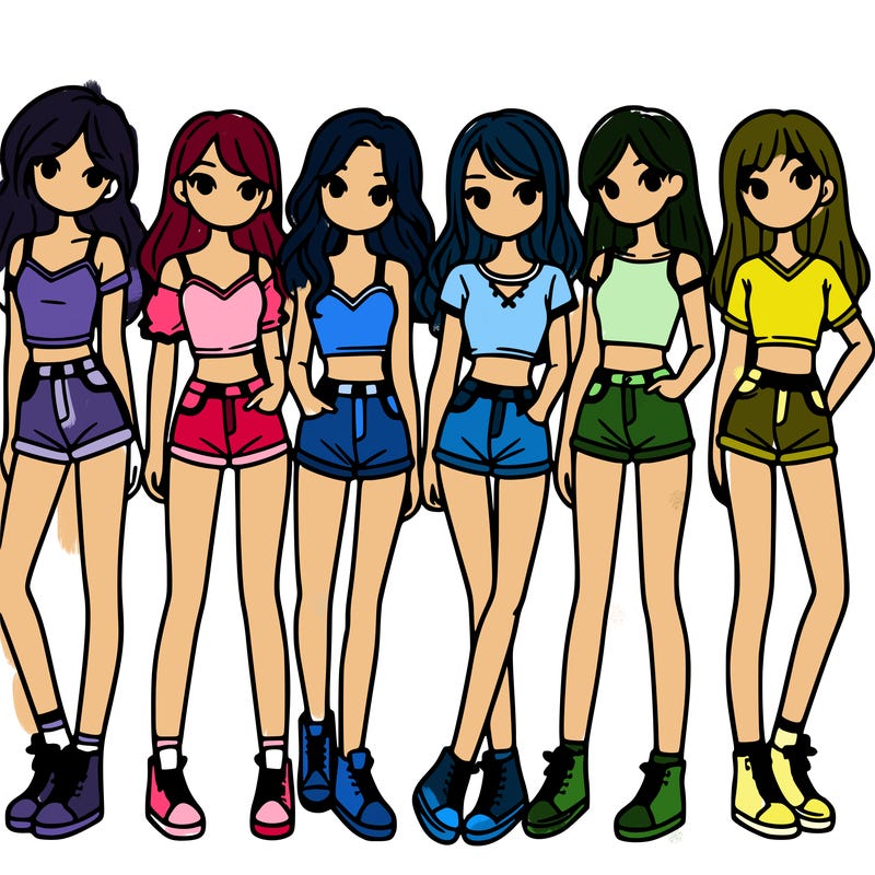 a group of girls wearing crop tops and shorts