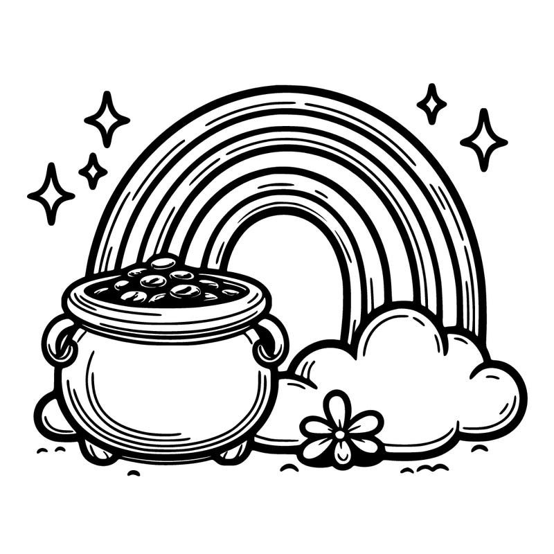 realistic rainbow and pot of gold