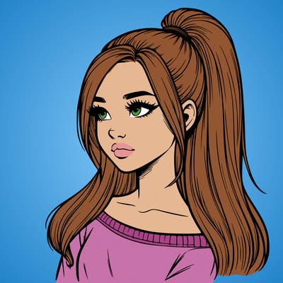 realistic girl with a high ponytail