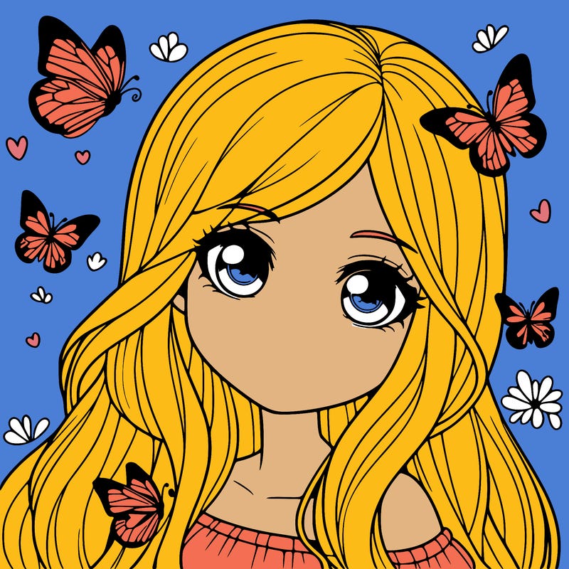 realistic girl with butterflies around her