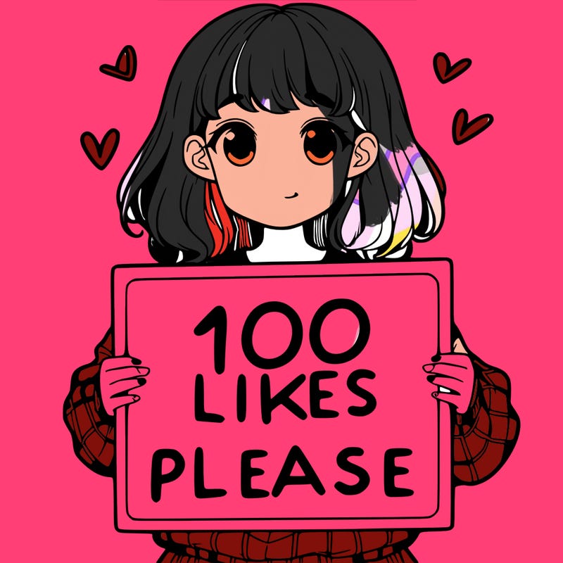 a girl holding a sign saying 100 likes please