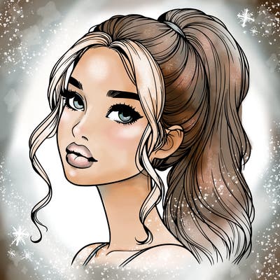 realistic girl with a ponytail on her hair and lips