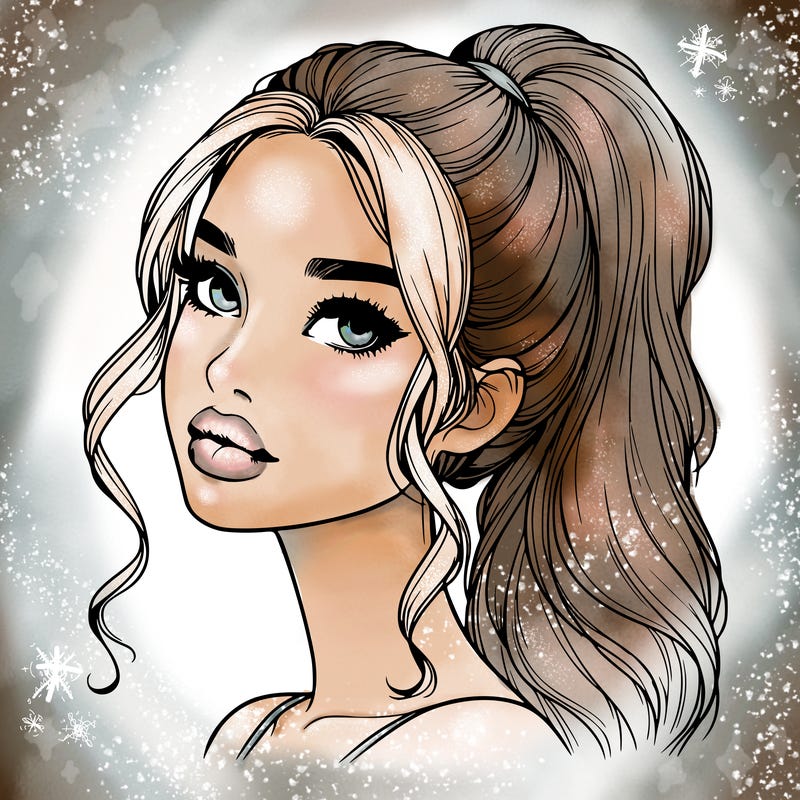 realistic girl with a ponytail on her hair and lips