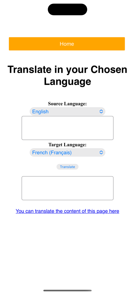 Interface of the translation tool within the Read Aloud PRO app showing source and target language selection fields.