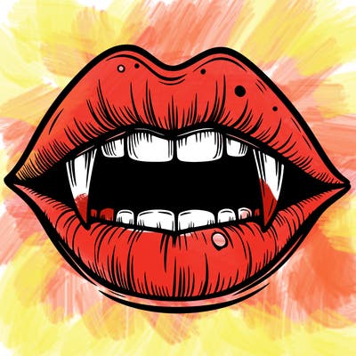 lips with vampire teeth