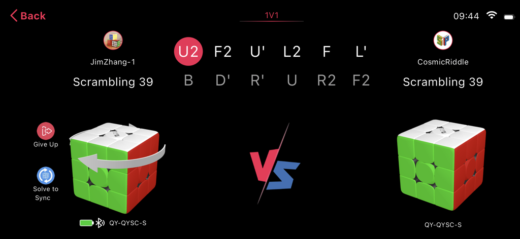 Smart Player Pro - Interface de batalha online 1 contra 1 de cubo mágico no Smart Player Pro com sequências de embaralhamento e cubos gêmeos digitais