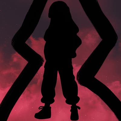 girl in baggy pants crop top and long hair