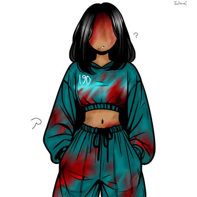 realistic girl faceless with baggy pants and a crop top