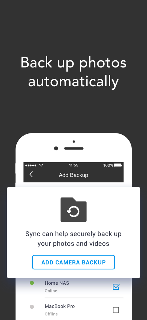 Resilio Sync - Resilio Sync app screen showing automatic photo and video backup setup