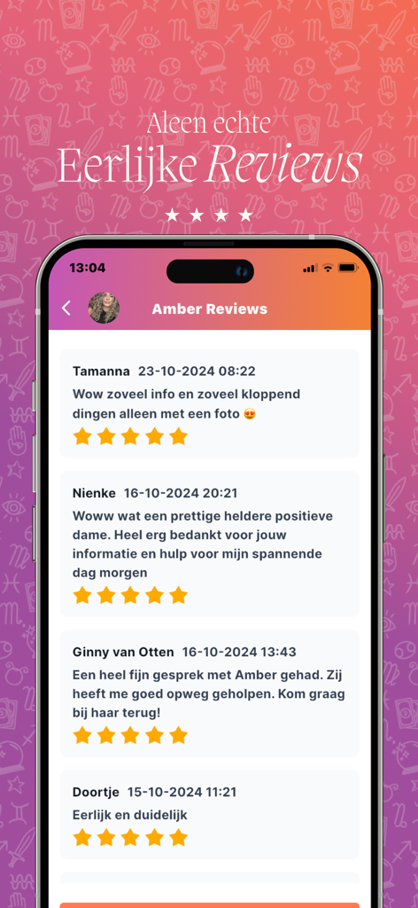 ParaVisie - ParaVisie app screen displaying honest user reviews and five star ratings for a spiritual coach