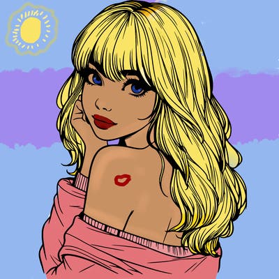 realistic girl with bangs looking over her shoulder