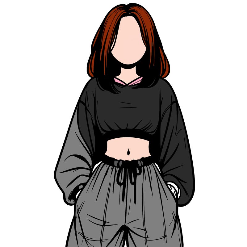realistic girl faceless with baggy pants and a crop top