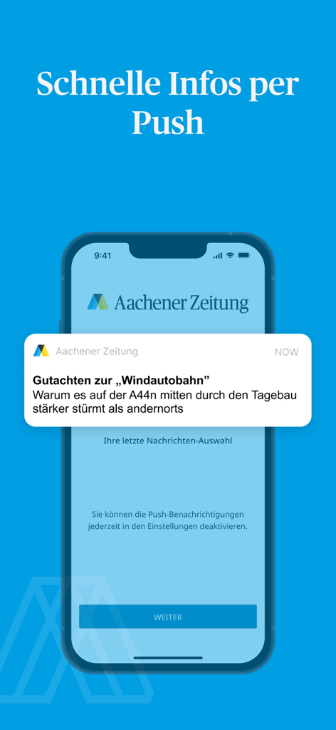 Aachener Zeitung News - A push notification from the Aachener Zeitung news app displayed on a smartphone screen.