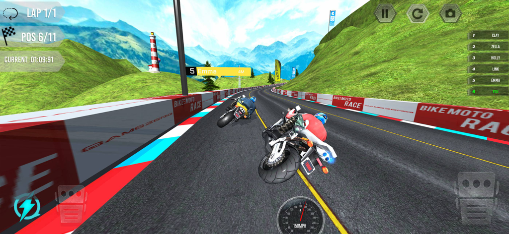 Bike Racing - Turbo Moto Race - Motorcycle racing gameplay showing a rider on a mountain road